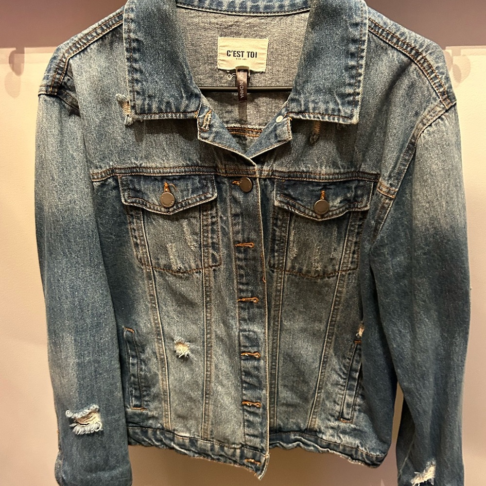 C'est Toi Women's Distressed Blue Denim Jacket